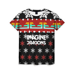 Женская футболка 3D с принтом Праздничный Imagine Dragons в Курске, 100% полиэфир ( синтетическое хлопкоподобное полотно) | прямой крой, круглый вырез горловины, длина до линии бедер | альтернативный | американская | группа | драгонс | имеджин | инди | индирок | новогодний | поп | рождество | рок | свитер | электроник