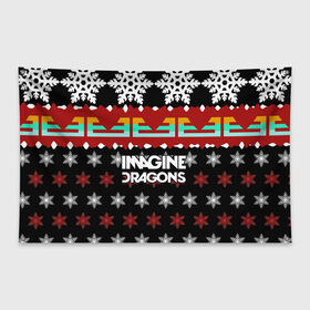 Флаг-баннер с принтом Праздничный Imagine Dragons в Курске, 100% полиэстер | размер 67 х 109 см, плотность ткани — 95 г/м2; по краям флага есть четыре люверса для крепления | альтернативный | американская | группа | драгонс | имеджин | инди | индирок | новогодний | поп | рождество | рок | свитер | электроник