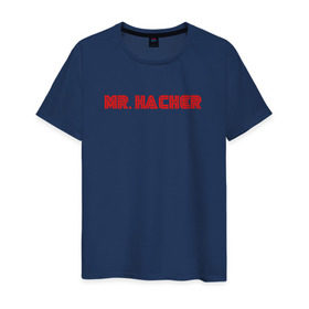 Мужская футболка хлопок с принтом Mr Hacker в Курске, 100% хлопок | прямой крой, круглый вырез горловины, длина до линии бедер, слегка спущенное плечо. | mr robot | rami malek | мистер робот | рами малек
