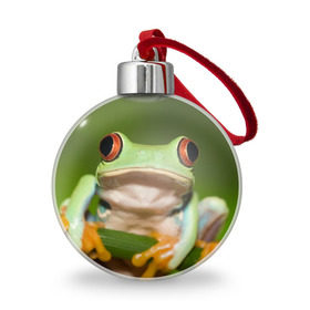 Ёлочный шар с принтом Лягушка в Курске, Пластик | Диаметр: 77 мм | frog | жаба | животные | зеленый | ква | лягуха | лягушка | лягушонок