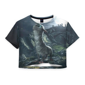 Женская футболка 3D укороченная с принтом Mooncalf в Курске, 100% полиэстер | круглая горловина, длина футболки до линии талии, рукава с отворотами | Тематика изображения на принте: мифические животные | мифы