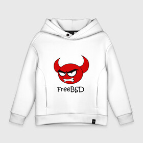 Детское худи Oversize хлопок с принтом FreeBSD демон в Курске, френч-терри — 70% хлопок, 30% полиэстер. Мягкий теплый начес внутри —100% хлопок | боковые карманы, эластичные манжеты и нижняя кромка, капюшон на магнитной кнопке | bsd | demon | freebsd | os | unix | демон | злой | ос | чёртик