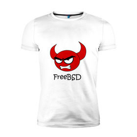 Мужская футболка премиум с принтом FreeBSD демон в Курске, 92% хлопок, 8% лайкра | приталенный силуэт, круглый вырез ворота, длина до линии бедра, короткий рукав | Тематика изображения на принте: bsd | demon | freebsd | os | unix | демон | злой | ос | чёртик