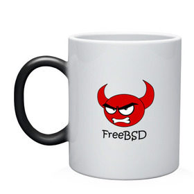 Кружка хамелеон с принтом FreeBSD демон в Курске, керамика | меняет цвет при нагревании, емкость 330 мл | Тематика изображения на принте: bsd | demon | freebsd | os | unix | демон | злой | ос | чёртик