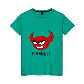 Женская футболка хлопок с принтом FreeBSD демон в Курске, 100% хлопок | прямой крой, круглый вырез горловины, длина до линии бедер, слегка спущенное плечо | bsd | demon | freebsd | os | unix | демон | злой | ос | чёртик