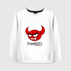 Детский лонгслив хлопок с принтом FreeBSD демон в Курске, 100% хлопок | круглый вырез горловины, полуприлегающий силуэт, длина до линии бедер | bsd | demon | freebsd | os | unix | демон | злой | ос | чёртик