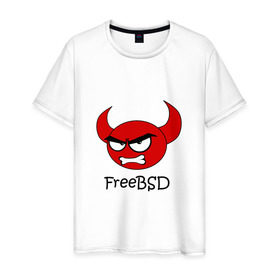 Мужская футболка хлопок с принтом FreeBSD демон в Курске, 100% хлопок | прямой крой, круглый вырез горловины, длина до линии бедер, слегка спущенное плечо. | bsd | demon | freebsd | os | unix | демон | злой | ос | чёртик