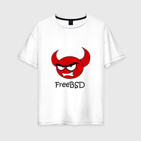 Женская футболка хлопок Oversize с принтом FreeBSD демон в Курске, 100% хлопок | свободный крой, круглый ворот, спущенный рукав, длина до линии бедер
 | bsd | demon | freebsd | os | unix | демон | злой | ос | чёртик