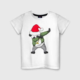 Детская футболка хлопок с принтом Панда DAB дед Мороз в Курске, 100% хлопок | круглый вырез горловины, полуприлегающий силуэт, длина до линии бедер | Тематика изображения на принте: dab | дед мороз | новый год | панда dab | панда dab дед мороз