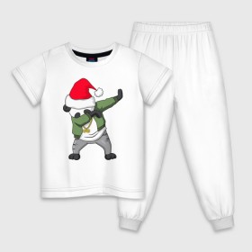 Детская пижама хлопок с принтом Панда DAB дед Мороз в Курске, 100% хлопок |  брюки и футболка прямого кроя, без карманов, на брюках мягкая резинка на поясе и по низу штанин
 | dab | дед мороз | новый год | панда dab | панда dab дед мороз