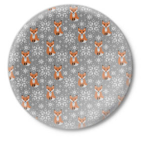 Значок с принтом Лисицы в Курске,  металл | круглая форма, металлическая застежка в виде булавки | Тематика изображения на принте: зима | лиса | новый год | подарок | рождество