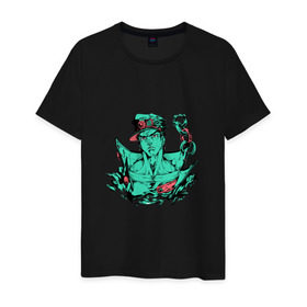 Мужская футболка хлопок с принтом Дзётаро Кудзё в Курске, 100% хлопок | прямой крой, круглый вырез горловины, длина до линии бедер, слегка спущенное плечо. | anime | jojo | jojo’s bizarre adventure | аниме | дзётаро кудзё