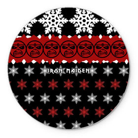 Коврик круглый с принтом Праздничный Iron Maiden в Курске, резина и полиэстер | круглая форма, изображение наносится на всю лицевую часть | iron maiden | адриан смит | айрон мейден | г | группа | дэйв мюррей | железная дева | знак | ирон майден | красный | метал | мрачный | музыка | надпись | новогодний | новый год | песни | праздник | рождество