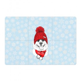 Магнитный плакат 3Х2 с принтом Собачка в шапочке в Курске, Полимерный материал с магнитным слоем | 6 деталей размером 9*9 см | зима | новый год | подарок | рождество | собака