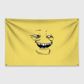 Флаг-баннер с принтом Yoba в Курске, 100% полиэстер | размер 67 х 109 см, плотность ткани — 95 г/м2; по краям флага есть четыре люверса для крепления | Тематика изображения на принте: yoba | ехидный блинчик | имиджборды | колобок | мемы | пека фейс