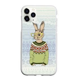 Чехол для iPhone 11 Pro матовый с принтом Кролик хипстер в Курске, Силикон |  | зима | кролик | новый год | подарок | рождество
