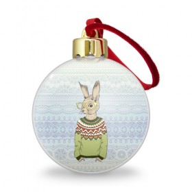 Ёлочный шар с принтом Кролик хипстер в Курске, Пластик | Диаметр: 77 мм | зима | кролик | новый год | подарок | рождество
