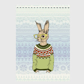 Скетчбук с принтом Кролик хипстер в Курске, 100% бумага
 | 48 листов, плотность листов — 100 г/м2, плотность картонной обложки — 250 г/м2. Листы скреплены сверху удобной пружинной спиралью | зима | кролик | новый год | подарок | рождество