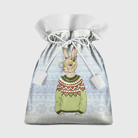 Подарочный 3D мешок с принтом Кролик хипстер в Курске, 100% полиэстер | Размер: 29*39 см | Тематика изображения на принте: зима | кролик | новый год | подарок | рождество