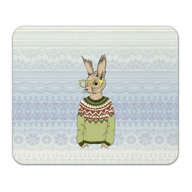 Коврик прямоугольный с принтом Кролик хипстер в Курске, натуральный каучук | размер 230 х 185 мм; запечатка лицевой стороны | Тематика изображения на принте: зима | кролик | новый год | подарок | рождество