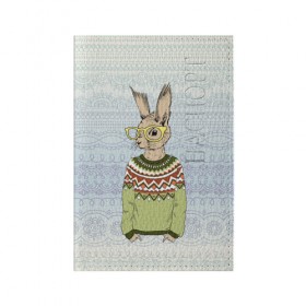 Обложка для паспорта матовая кожа с принтом Кролик хипстер в Курске, натуральная матовая кожа | размер 19,3 х 13,7 см; прозрачные пластиковые крепления | зима | кролик | новый год | подарок | рождество