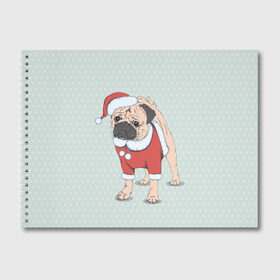 Альбом для рисования с принтом Мопс Санта Клаус в Курске, 100% бумага
 | матовая бумага, плотность 200 мг. | зима | новый год | подарок | рождество