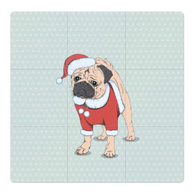 Магнитный плакат 3Х3 с принтом Мопс Санта Клаус в Курске, Полимерный материал с магнитным слоем | 9 деталей размером 9*9 см | зима | новый год | подарок | рождество
