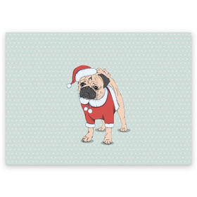 Поздравительная открытка с принтом Мопс Санта Клаус в Курске, 100% бумага | плотность бумаги 280 г/м2, матовая, на обратной стороне линовка и место для марки
 | зима | новый год | подарок | рождество