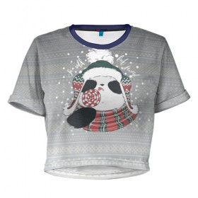 Женская футболка 3D укороченная с принтом So cold, but sweet в Курске, 100% полиэстер | круглая горловина, длина футболки до линии талии, рукава с отворотами | зима | новый год | панда | подарок | рождество