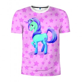 Мужская футболка 3D спортивная с принтом Единорог в Курске, 100% полиэстер с улучшенными характеристиками | приталенный силуэт, круглая горловина, широкие плечи, сужается к линии бедра | Тематика изображения на принте: dream | pink | poni | pony | unicorn | единорог | звездочки | звезды | пони | розовый