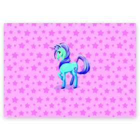 Поздравительная открытка с принтом Единорог в Курске, 100% бумага | плотность бумаги 280 г/м2, матовая, на обратной стороне линовка и место для марки
 | dream | pink | poni | pony | unicorn | единорог | звездочки | звезды | пони | розовый