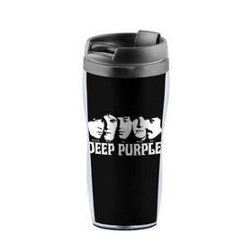 Термокружка-непроливайка с принтом Deep Purple в Курске, внутренняя часть — пищевой пластик, наружная часть — прозрачный пластик, между ними — полиграфическая вставка с рисунком | объем — 350 мл, герметичная крышка | Тематика изображения на принте: album | british | deep purple | england | heavy metal | rock group | альбом | англия | британская | рок группа | хеви металл