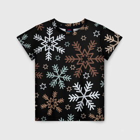 Детская футболка 3D с принтом Чудные снежинки в Курске, 100% гипоаллергенный полиэфир | прямой крой, круглый вырез горловины, длина до линии бедер, чуть спущенное плечо, ткань немного тянется | год | елка | зима | новый | праздник | символ | снег | узор