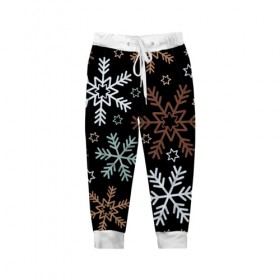 Детские брюки 3D с принтом Чудные снежинки в Курске, 100% полиэстер | манжеты по низу, эластичный пояс регулируется шнурком, по бокам два кармана без застежек, внутренняя часть кармана из мелкой сетки | год | елка | зима | новый | праздник | символ | снег | узор