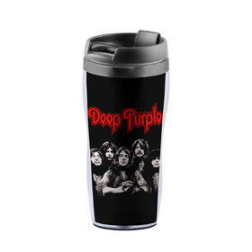 Термокружка-непроливайка с принтом Deep Purple в Курске, внутренняя часть — пищевой пластик, наружная часть — прозрачный пластик, между ними — полиграфическая вставка с рисунком | объем — 350 мл, герметичная крышка | Тематика изображения на принте: album | british | deep purple | england | heavy metal | rock group | альбом | англия | британская | рок группа | хеви металл