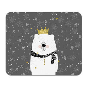 Коврик прямоугольный с принтом Белый медведь в короне в Курске, натуральный каучук | размер 230 х 185 мм; запечатка лицевой стороны | animal | bear | crown | gold | mountains | scarf | snow | snowflakes | stars | white | winter | белый | горы | животные | звезды | зима | золотая | корона | медведь | снег | снежинки | шарф