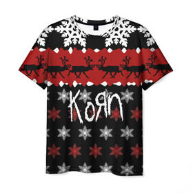 Мужская футболка 3D с принтом Праздничный Korn в Курске, 100% полиэфир | прямой крой, круглый вырез горловины, длина до линии бедер | korn | koяn | альтернативный | брайан филипп уэлч | группа | джеймс | джонатан дэвис | знак | корн | коян | красный | манки | метал | надпись | новогодний | новый год | нюметал | праздник