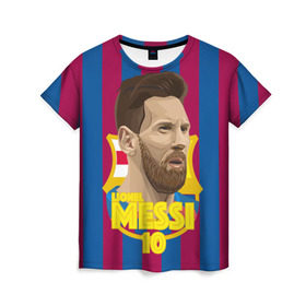 Женская футболка 3D с принтом Lionel Messi Barcelona в Курске, 100% полиэфир ( синтетическое хлопкоподобное полотно) | прямой крой, круглый вырез горловины, длина до линии бедер | barca | barcelona | barsa | barselona | kit | leo | mesi | messi | барса | барселона | лео | лионель | меси | месси