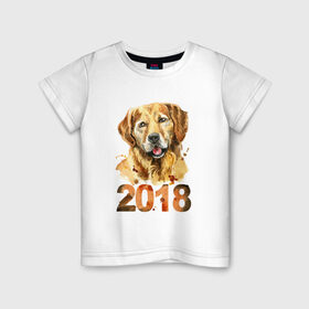 Детская футболка хлопок с принтом Собака 2018 в Курске, 100% хлопок | круглый вырез горловины, полуприлегающий силуэт, длина до линии бедер | зима | новый год | подарок | рождество | собака