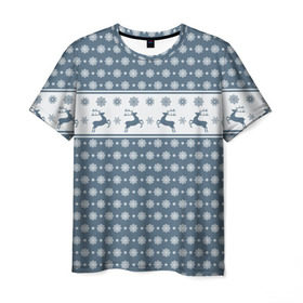 Мужская футболка 3D с принтом Свитер с оленями в Курске, 100% полиэфир | прямой крой, круглый вырез горловины, длина до линии бедер | мороз | нг | новый год | олень | рождество | свитер | снег | снежинки