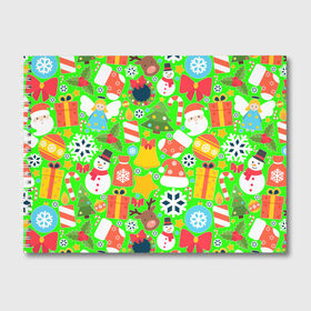 Альбом для рисования с принтом Новогодняя текстура в Курске, 100% бумага
 | матовая бумага, плотность 200 мг. | елка | елочные игрушки | зима | подарки | снеговик