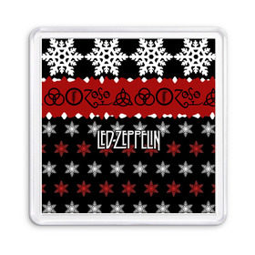 Магнит 55*55 с принтом Праздничный Led Zeppelin в Курске, Пластик | Размер: 65*65 мм; Размер печати: 55*55 мм | led zeppelin | блюз | группа | джимми пейдж | джон генри бонэм | джон пол джонс | знак | красный | лед зепелен | лед зеппелин | метал | надпись | новогодний | новый год | праздник | роберт плант | рождество