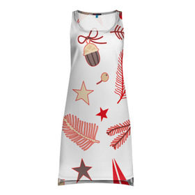 Платье-майка 3D с принтом Новогодняя текстура в Курске, 100% полиэстер | полуприлегающий силуэт, широкие бретели, круглый вырез горловины, удлиненный подол сзади. | белый | елка | елочные игрушки | зима