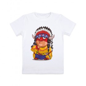 Детская футболка хлопок с принтом Вождь краснокожих в Курске, 100% хлопок | круглый вырез горловины, полуприлегающий силуэт, длина до линии бедер | 