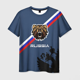 Мужская футболка 3D с принтом Russia медведь в Курске, 100% полиэфир | прямой крой, круглый вырез горловины, длина до линии бедер | russia | белый синий красный | герб | патриот | российская федерация | российский | россия | русский | рф | триколор | флаг