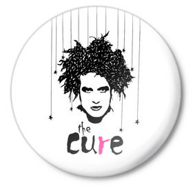 Значок с принтом The Cure в Курске,  металл | круглая форма, металлическая застежка в виде булавки | robert smith | rock band | the cure | uk | британия | роберт смит | рок группа