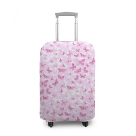 Чехол для чемодана 3D с принтом Розовые бабочки в Курске, 86% полиэфир, 14% спандекс | двустороннее нанесение принта, прорези для ручек и колес | 