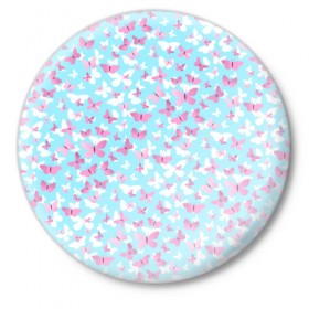 Значок с принтом Розовые бабочки 2 в Курске,  металл | круглая форма, металлическая застежка в виде булавки | бабочка | лето | розовый | цветок
