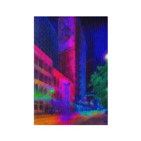Обложка для паспорта матовая кожа с принтом Neon city в Курске, натуральная матовая кожа | размер 19,3 х 13,7 см; прозрачные пластиковые крепления | город | яркий