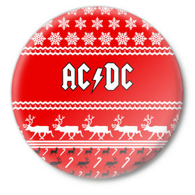 Значок с принтом Праздничный AC/DC в Курске,  металл | круглая форма, металлическая застежка в виде булавки | Тематика изображения на принте: ac dc | acdc |   снежинки | ангус янг | ас дс | асдс | крис слэйд | новогодний | новый год | рождество | стиви янг | эксл роуз